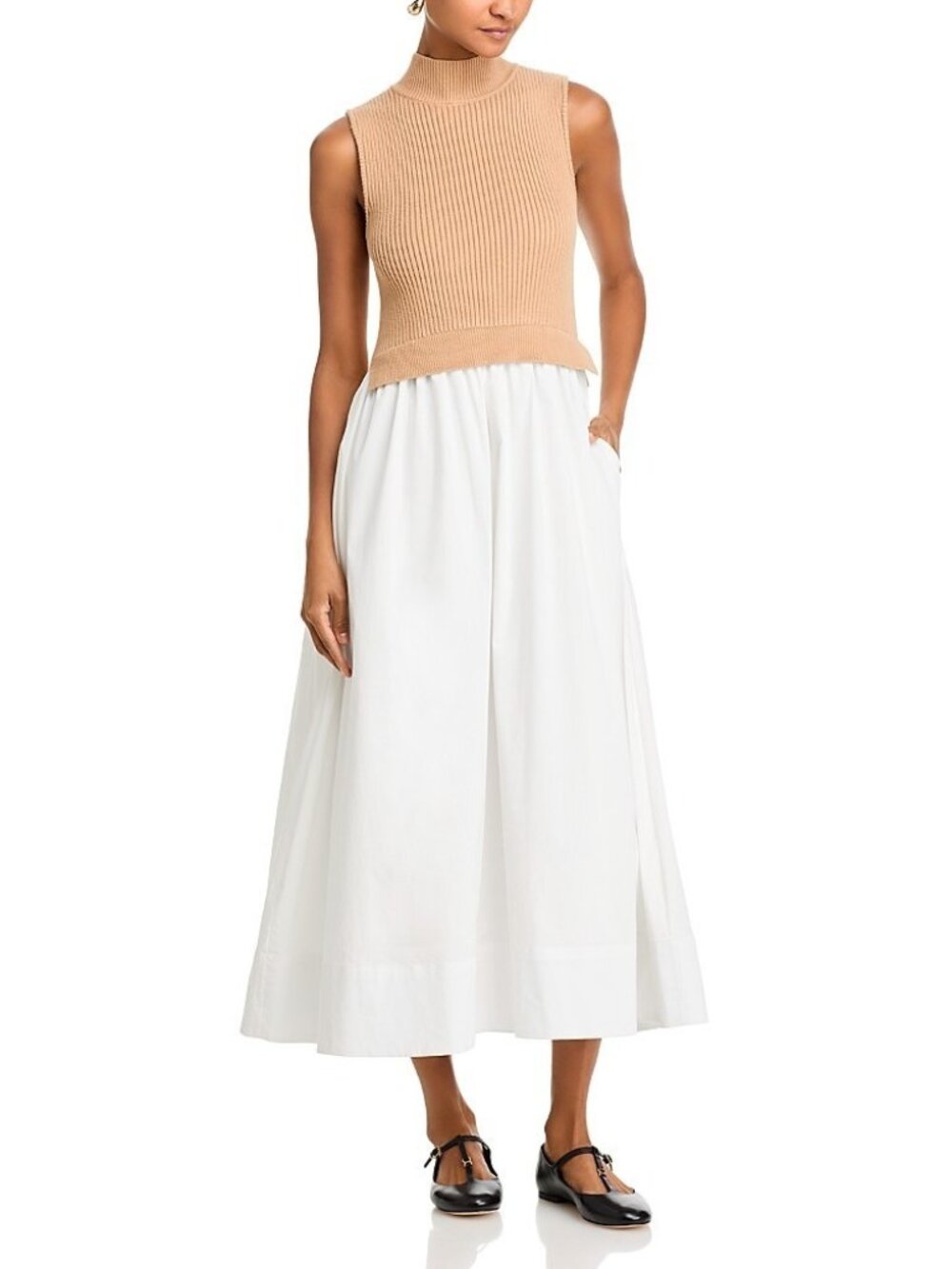 English Factory Turtleneck MIDI Dress Tan White Size L